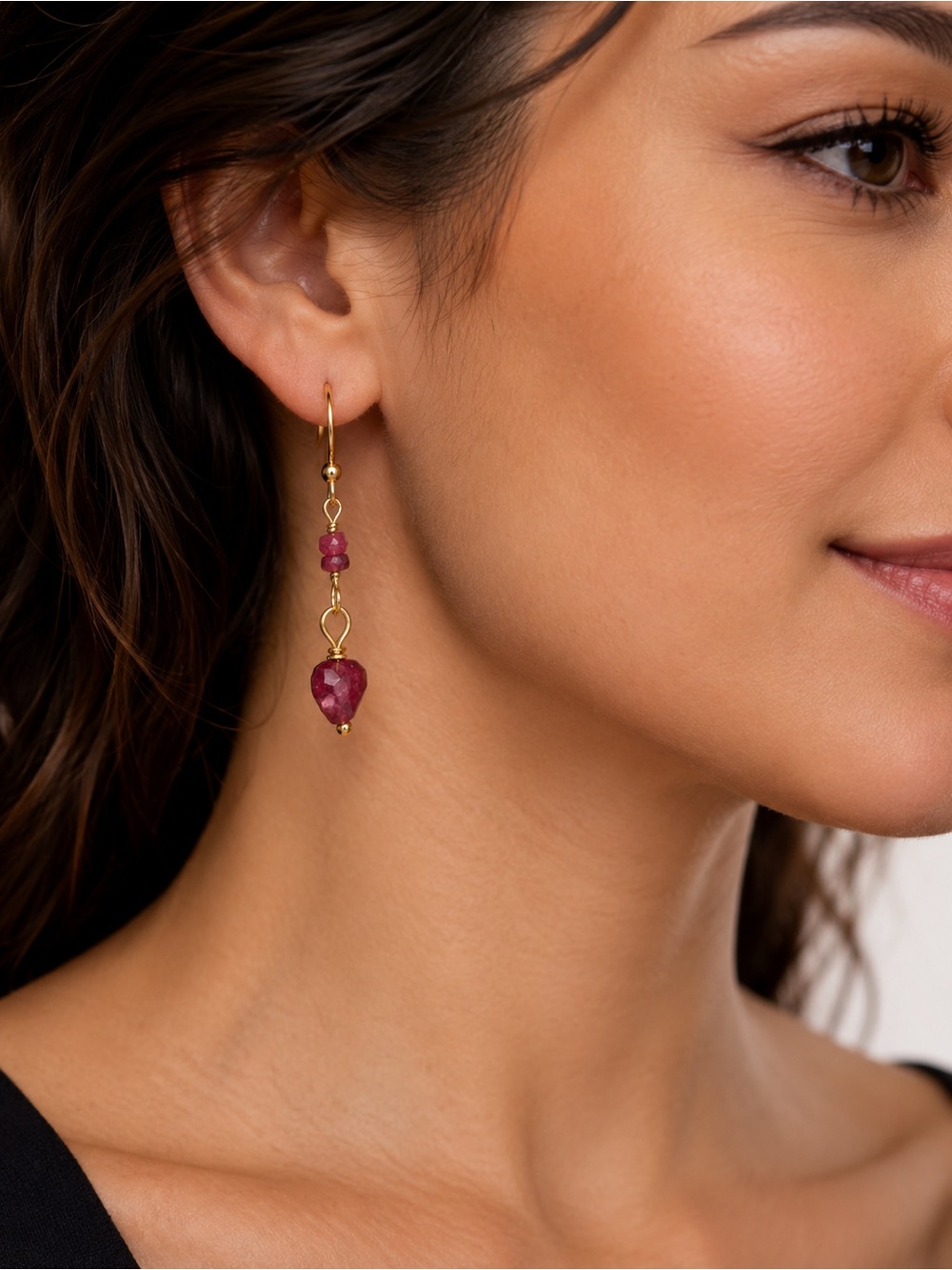 Berry & Pink Tourmaline Gold Wire Wrapped Dangle Earrings